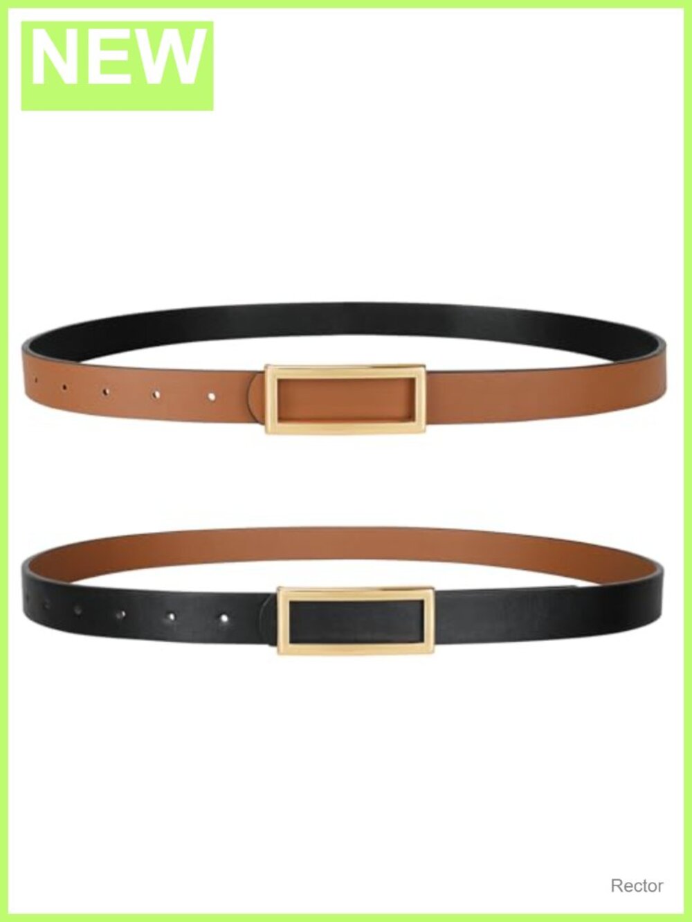 Reversible Skinny Belt for Women, Two-in-One Faux Leather Belt with Gold Buckle